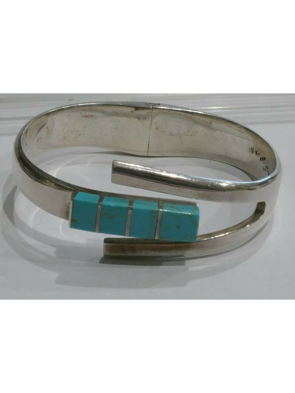 52.4g Vintage Taxco Sterling Silver Turquoise Clamper Bracelet TR-110 .925